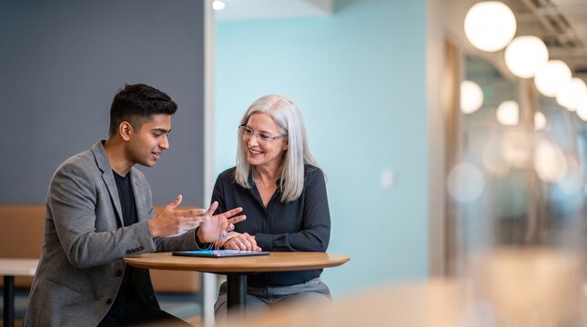 Shot of Reverse Mentorship and Digital Upskilling in Modern Office