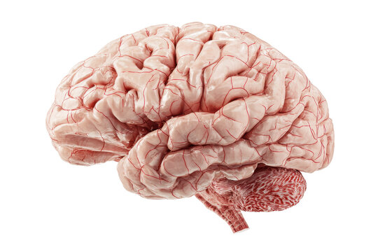 The intricate landscape of the human brain a neuroscience marvel isolated on transparent background. 3D rendering of a human brain with detailed anatomy isolated on white background.