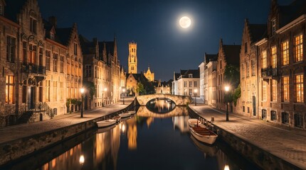 Obraz premium night view of bruges belgium