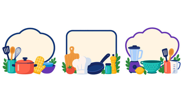 Kitchen cooking frame borders illustration