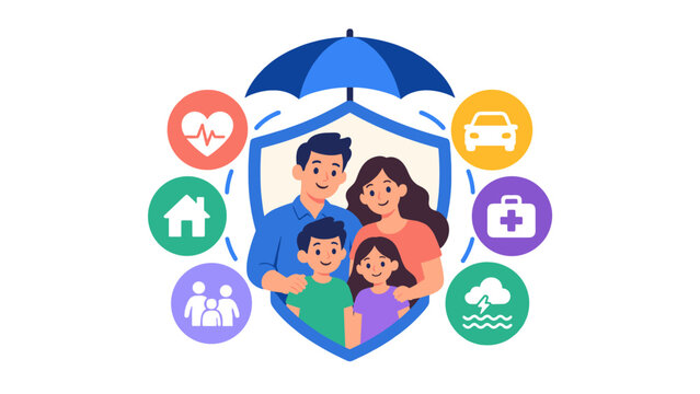 Family insurance protection icons illustration