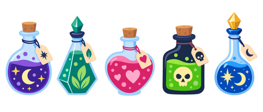 Magic potion bottles illustration