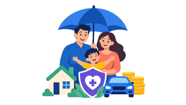 Family with insurance protection illustration