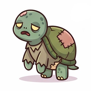 Cute spooky zombie turtle character halloween trick or treat illustration