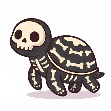 Cute turtle in spooky skeleton bone suit halloween costume