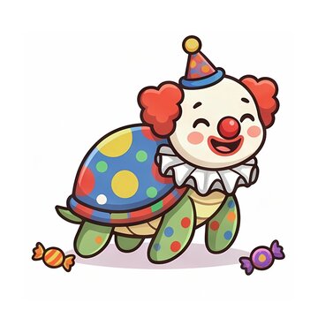 ute turtle wearing funny clown costume halloween character design