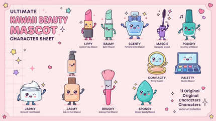 Obraz premium Kawaii cosmetic mascot characters sheet