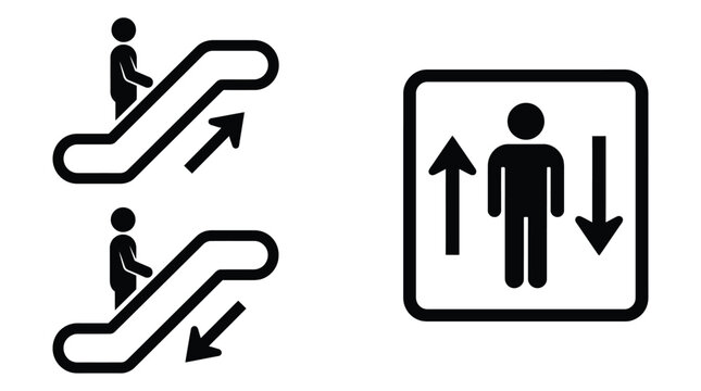 Escalator and elevator pictogram vector graphic illustration showing direction arrows for public transport navigation