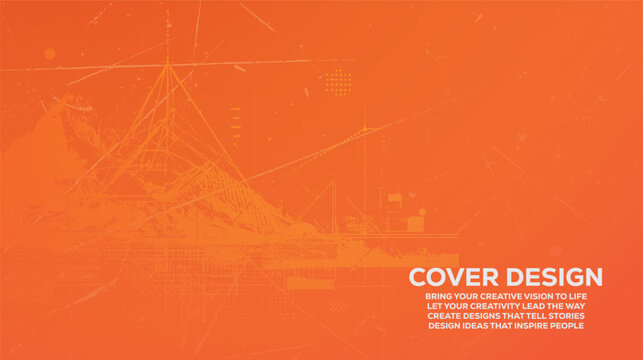 Vibrant orange abstract background, with distressed textures, and geometric overlays