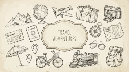 Retro travel themed doodle collection © Ubaid