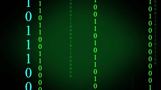 Seamless looping abstract binary code data streams motion graphic falling digital numbers on dark background 4K animation