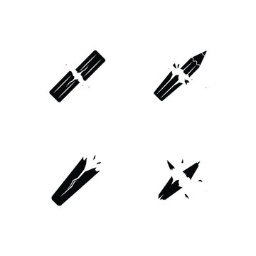Pencil icon vector set depicting broken writing implements