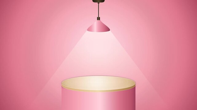 3D Render Minimalist Product Display Podium with Hanging Lamp on Pink Background