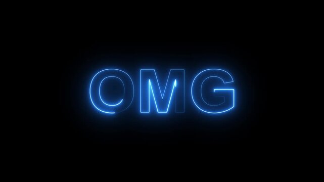 OMG neon appears and disappears on a black background. Moving neon futuristic light. Concept - holiday, feast, festival, celebration, festivity, fete, party,motion graphics animation of omg neon .