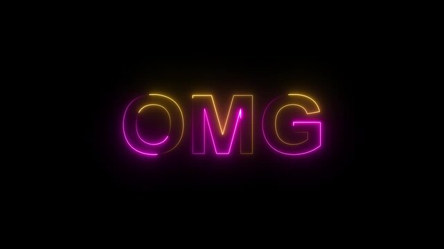 OMG neon appears and disappears on a black background. Moving neon futuristic light. Concept - holiday, feast, festival, celebration, festivity, fete, party,motion graphics animation of omg neon .
