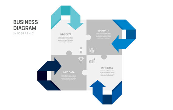 Infographic chart template for business 4 jigsaw parts options, presentation with icon elements vector illustration.