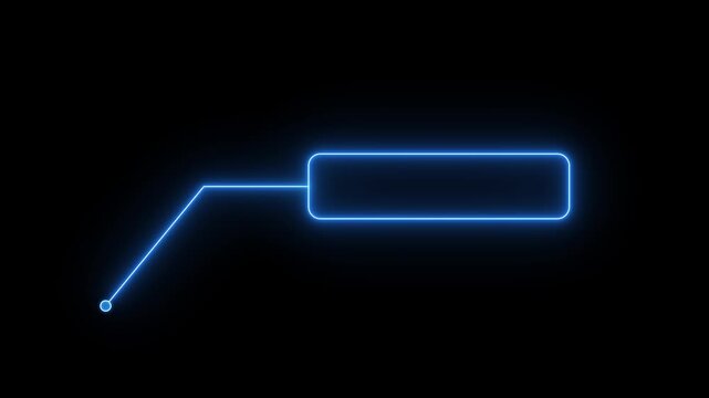 Neon blue glowing rectangular callout frame with connected pointer line on black background, futuristic interface overlay for technology and digital presentation in 4k motion graphics .