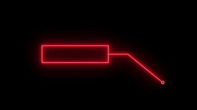Neon red glowing rectangular callout frame with connected pointer line on black background, futuristic interface overlay for technology and digital presentation in 4k motion graphics .