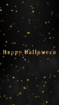 Vertical Happy Halloween Neon Greeting Animation with Glowing Pumpkins on Black Background. Mobile Holiday Title, Seamless Loop 4K Motion Graphic.