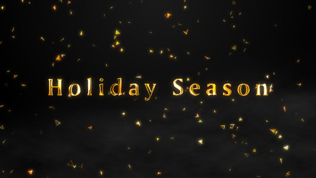 Luxury Holiday Season Gold Typography with Falling Golden Confetti on Black Background, Festive Christmas and New Year Celebration 4K Animation