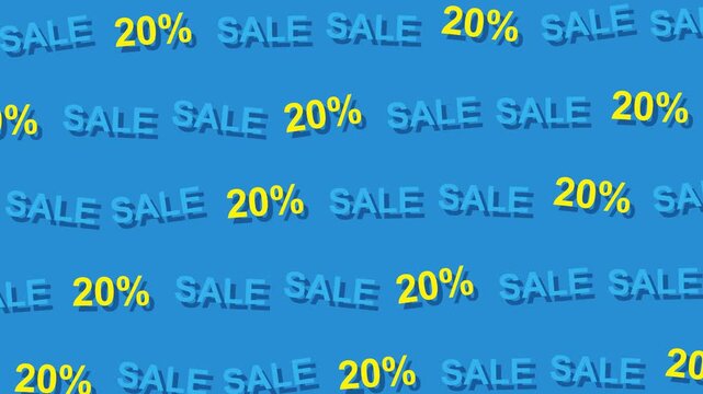 Animated Twenty Percent Off Sale Text Pattern On Vibrant Blue Background