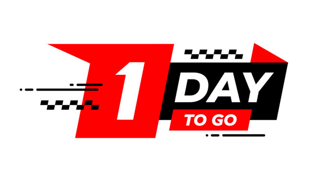 1 day to go. One day to go. Abstract modern flat minimalist ribbon banner design for countdown discounts and sale time. Days left to go sign label badge. Vector illustration
