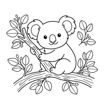 Cute koala on eucalyptus branch coloring page