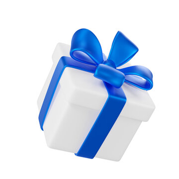 White gift box with a blue ribbon and bow. Premium festive packaging for gifts, branding, and celebrations.
