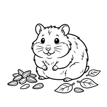 Cute hamster with seeds coloring page outline