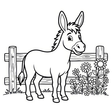 Cute cartoon donkey coloring page vector illustration