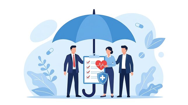 Health Insurance Protection Concept: Umbrella Covering People with Medical Plan