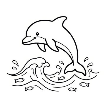 Cute jumping dolphin coloring page line art