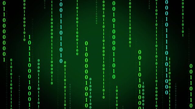 Seamless looping digital green binary code rain falling technology motion graphic background 4K animation