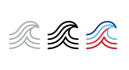 Fototapeta premium Three wave patterns in varying colors against a white background