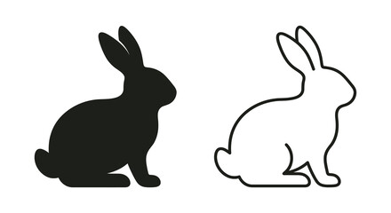 Rabbit silhouettes a black form and a white outline on a white background © Sadia