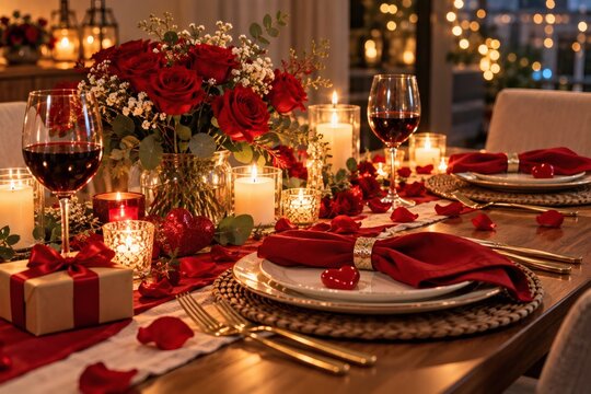 Romantic Valentine's Day Table with Candles and Roses