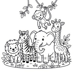 Obraz premium Cute safari animals coloring page illustration
