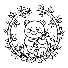 Fototapeta premium Cute panda coloring page with bamboo frame