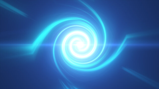 Cyan glowing energy spiral with bright white vortex center, soft light waves, and futuristic abstract motion background.