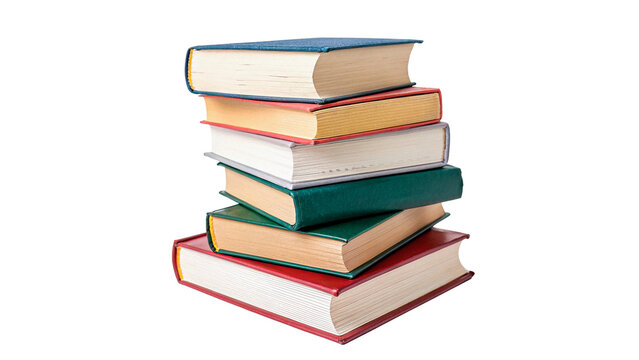 Stack of vintage old multicolored books isolated on transparent background
