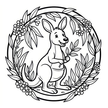 Cute kangaroo coloring page vector illustration