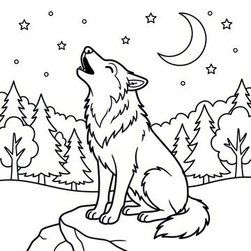 Wolf howling at the moon coloring page