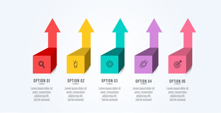 Modern 5 steps isometric 3d upward arrow node infographic template for business presentation vector design