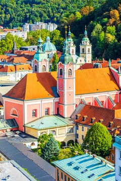 Panoramic view of center of City of Ljubljana, capital of Slovenia 