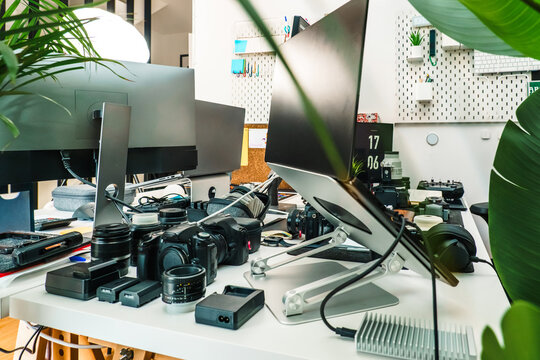 photography workspace camera lenses equipment setup