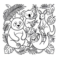 Obraz premium Cute wild animals coloring page