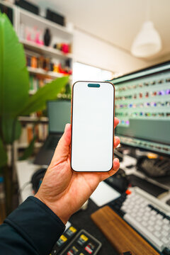 Smartphone screen mockup photography studio cloud synchronization
