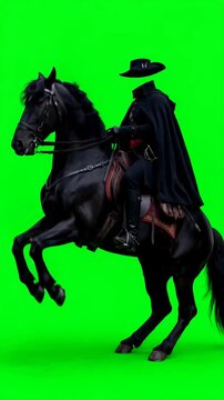 Green Screen Halloween Headless Horseman &mdash; Phantom Rider on Rearing Black Horse for Vertical Legend VFX