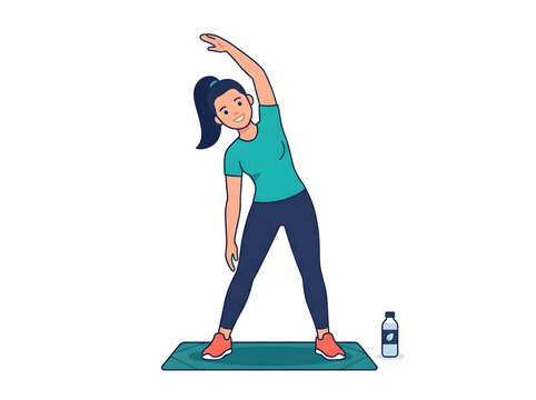 Woman stretching arm during yoga exercise isolated on white background