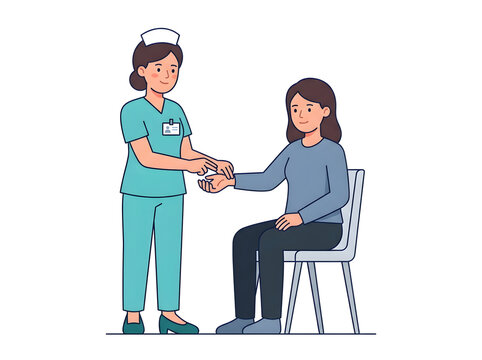 Nurse comforting patient holding hands isolated on white background